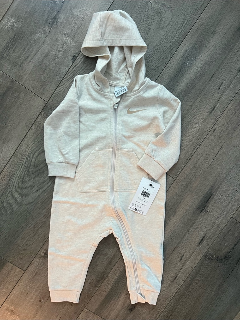 Nike Kids Hooded Zip One-Piece in Light Beige